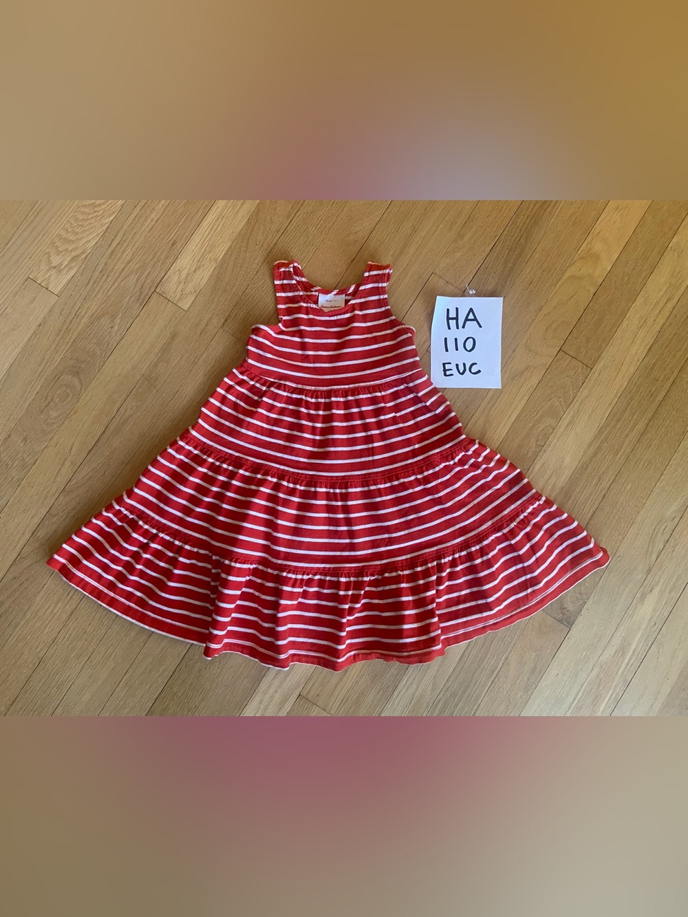 Hanna Andersson. size 110(5). Red & White Striped Tiered Sundress